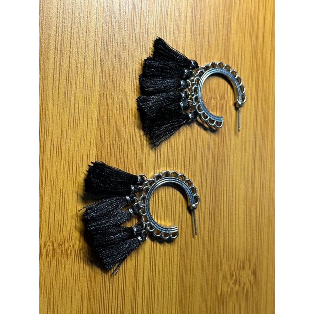 black tassel fringe hoop earrings bohemian statement dangle jewelry nwt new